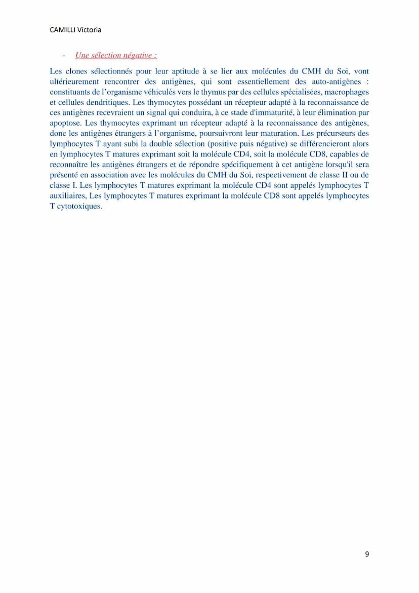 CAMILLI Victoria
SYSTEME IMMUNITAIRE :
SOI ET NON-SOI
Cellules, molécules, organes de l'immunité
I)
Définitions
L'immunité : ensemble des mé