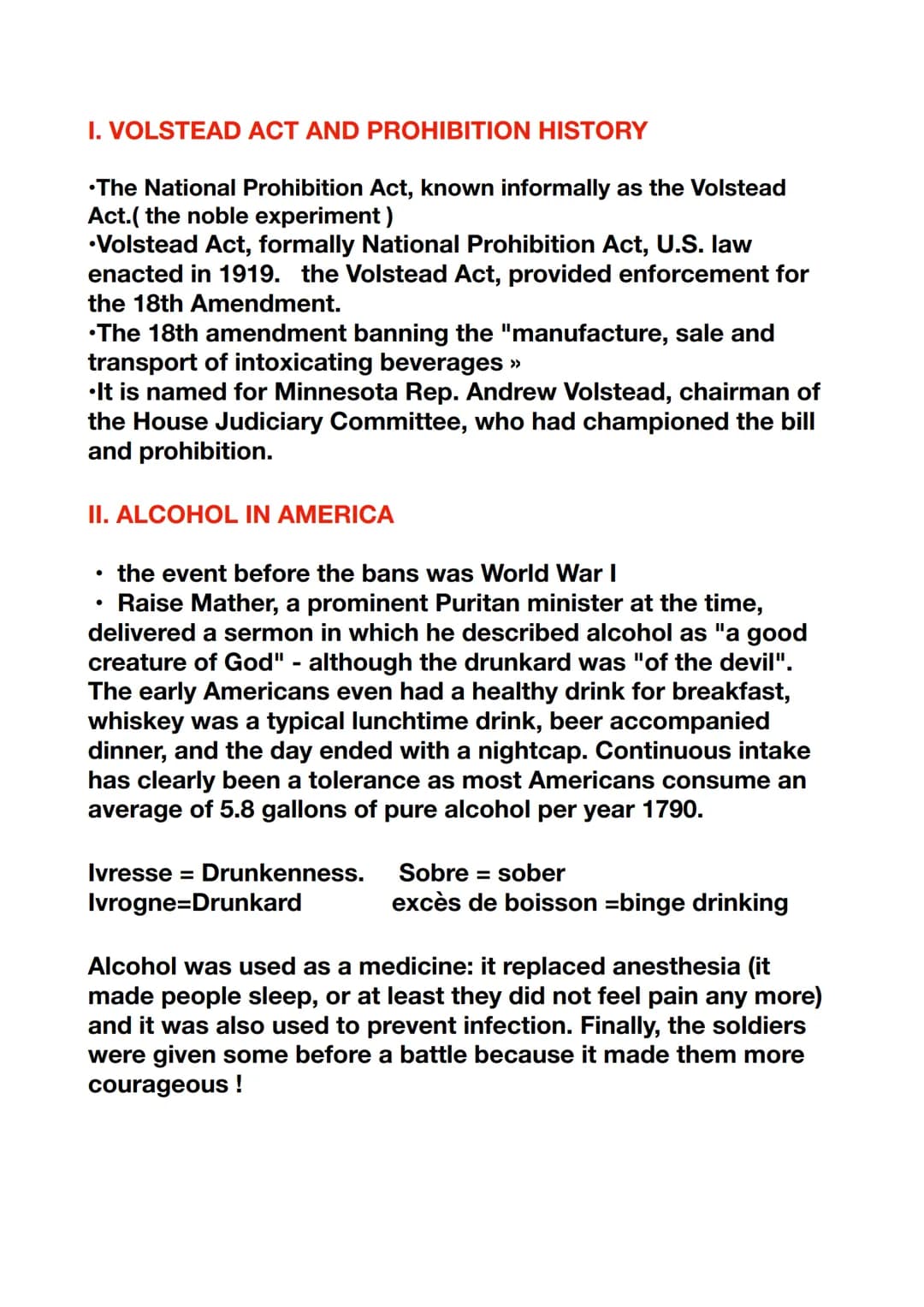 I. VOLSTEAD ACT AND PROHIBITION HISTORY
•The National Prohibition Act, known informally as the Volstead
Act.( the noble experiment)
•Volstea