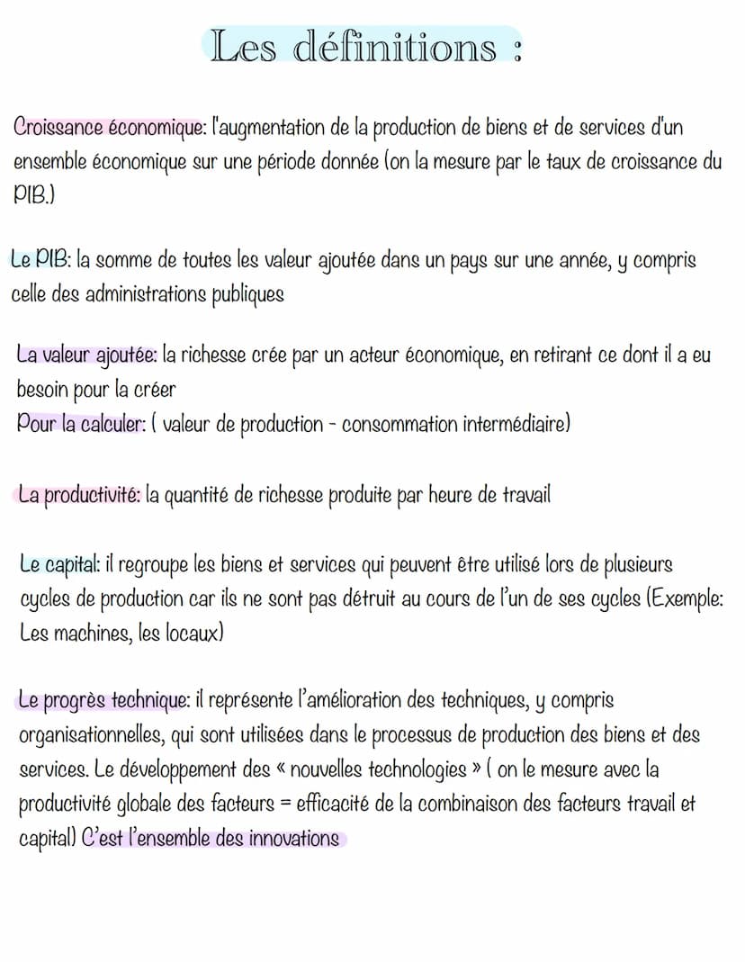 Chapitre 1: Quel sont les sources et défis
de la croissance économique Les définitions :
Croissance économique: l'augmentation de la product