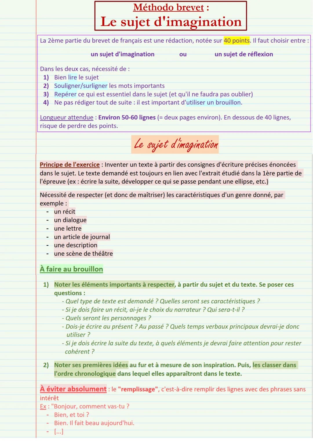 La 2ème partie du brevet de français est une rédaction, notée sur 40 points. Il faut choisir entre :
un sujet d'imagination
un sujet de réfl