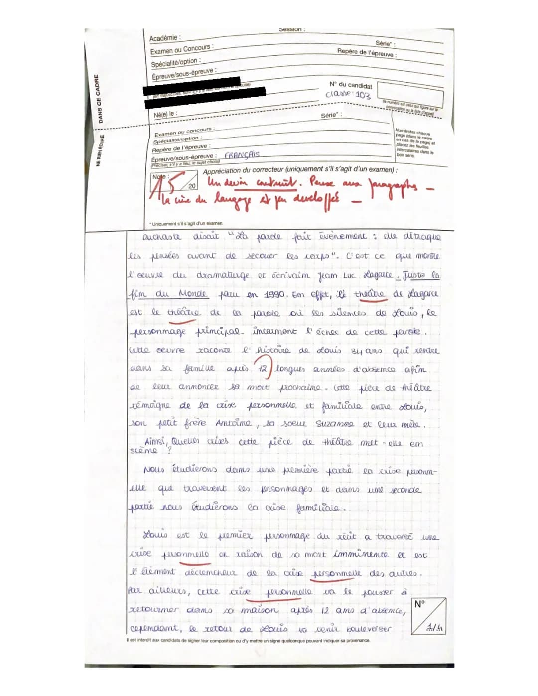 Dissertation Juste la fin du monde PDF: Sujet Corrigé et Analyse Crise Familiale Lagarce