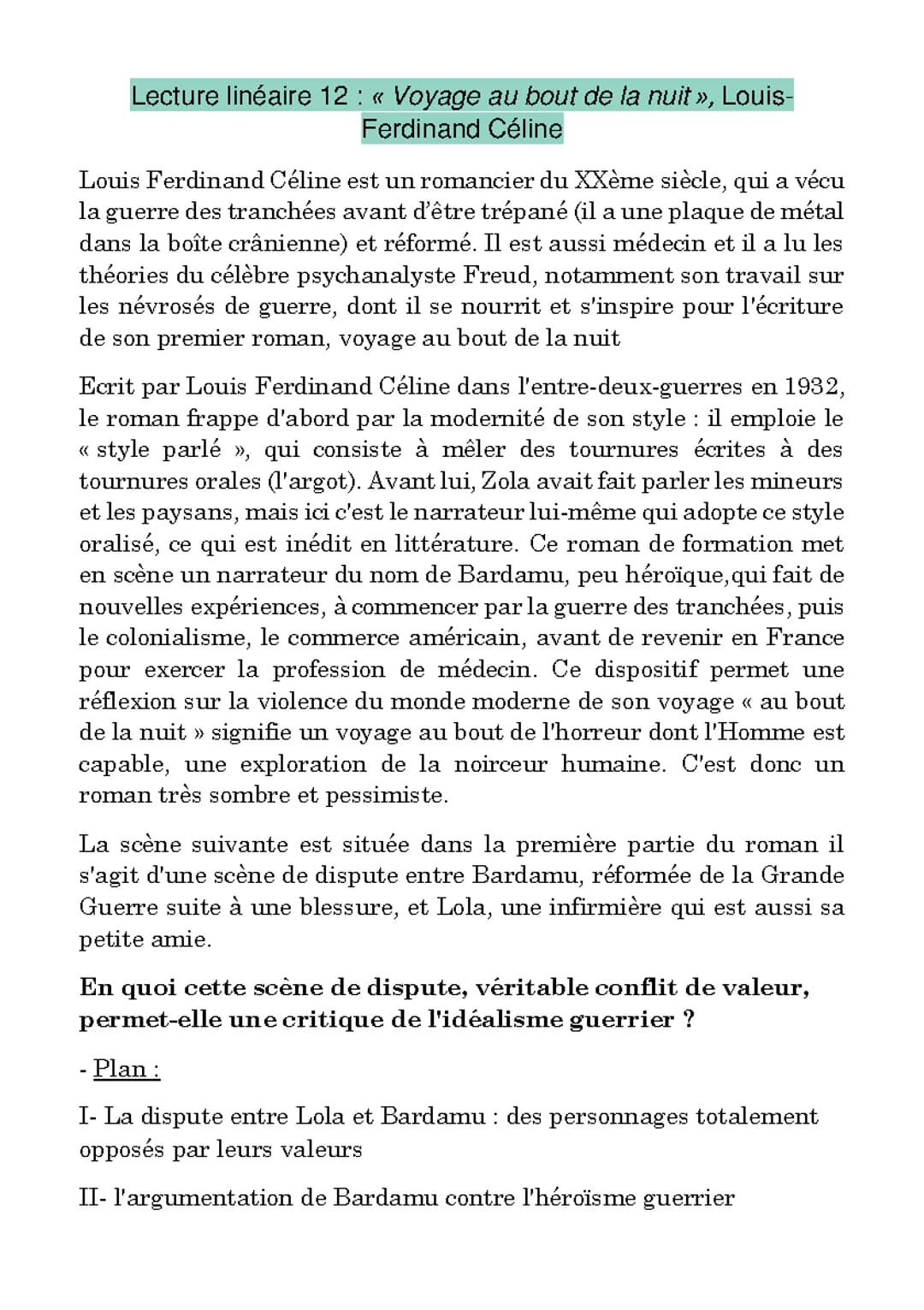 Voyage au bout de la nuit, Louis Ferdinand Céline 