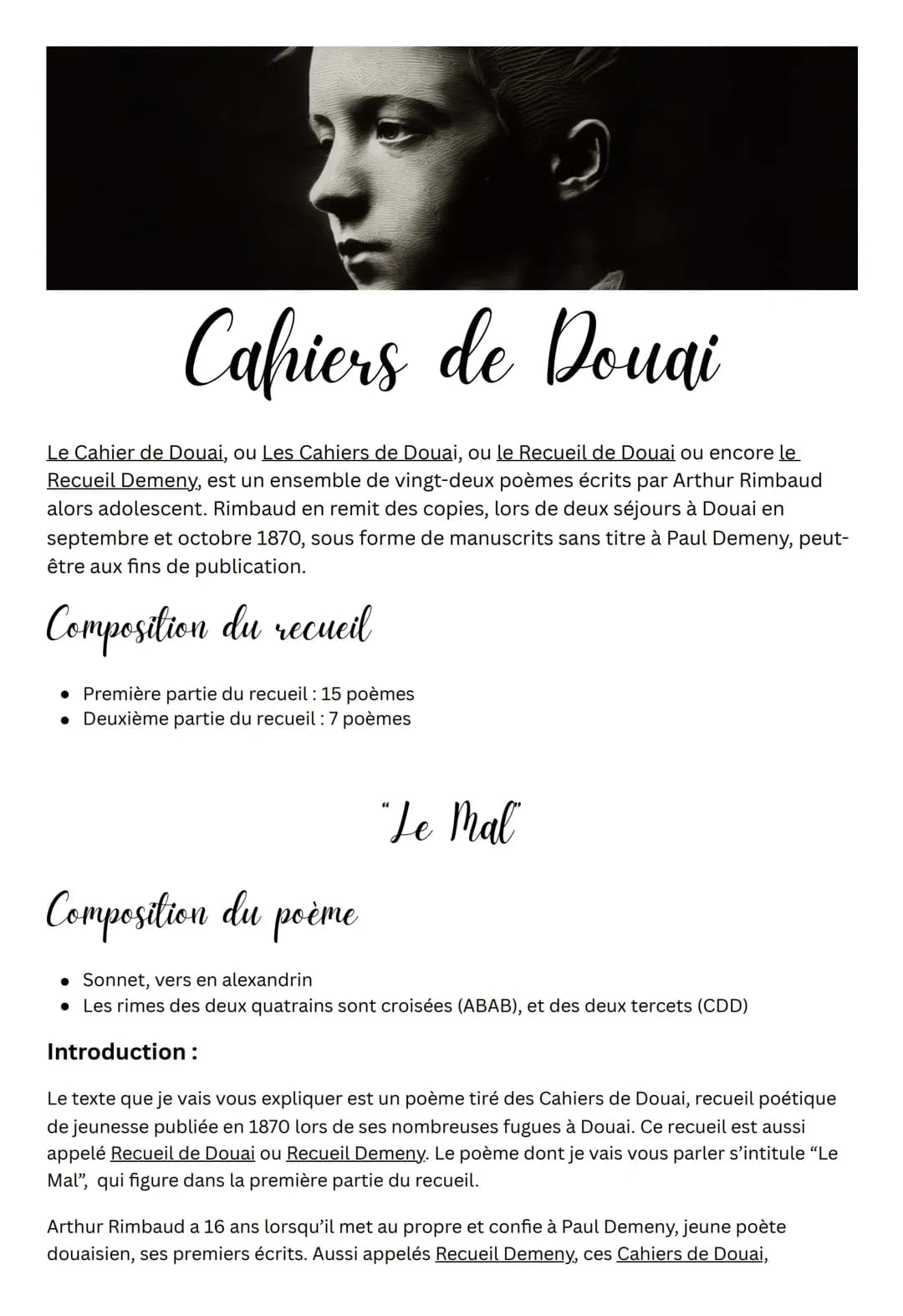 Analyse du poème 'Le Mal' d'Arthur Rimbaud : PDF et Résumé