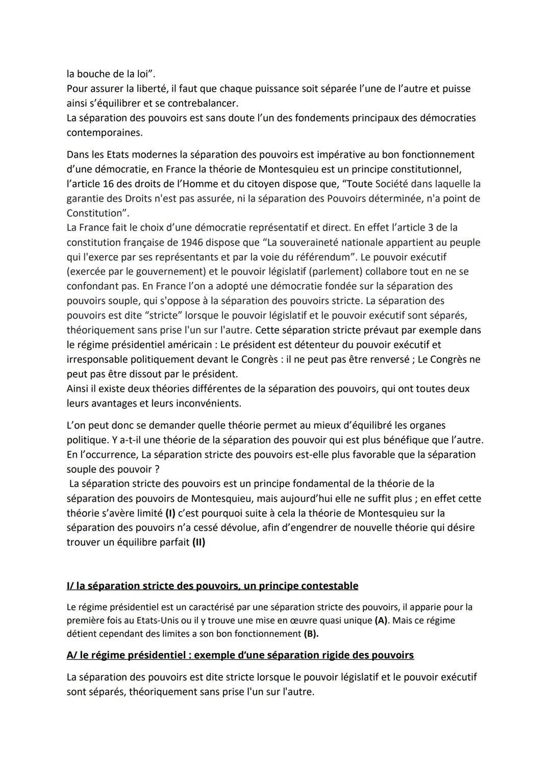 Farah Yahiaoui Groupe 4
La séparation des pouvoirs doit-elle nécessairement être stricte ?
<< Pour qu'on ne puisse abuser du pouvoir, il fau