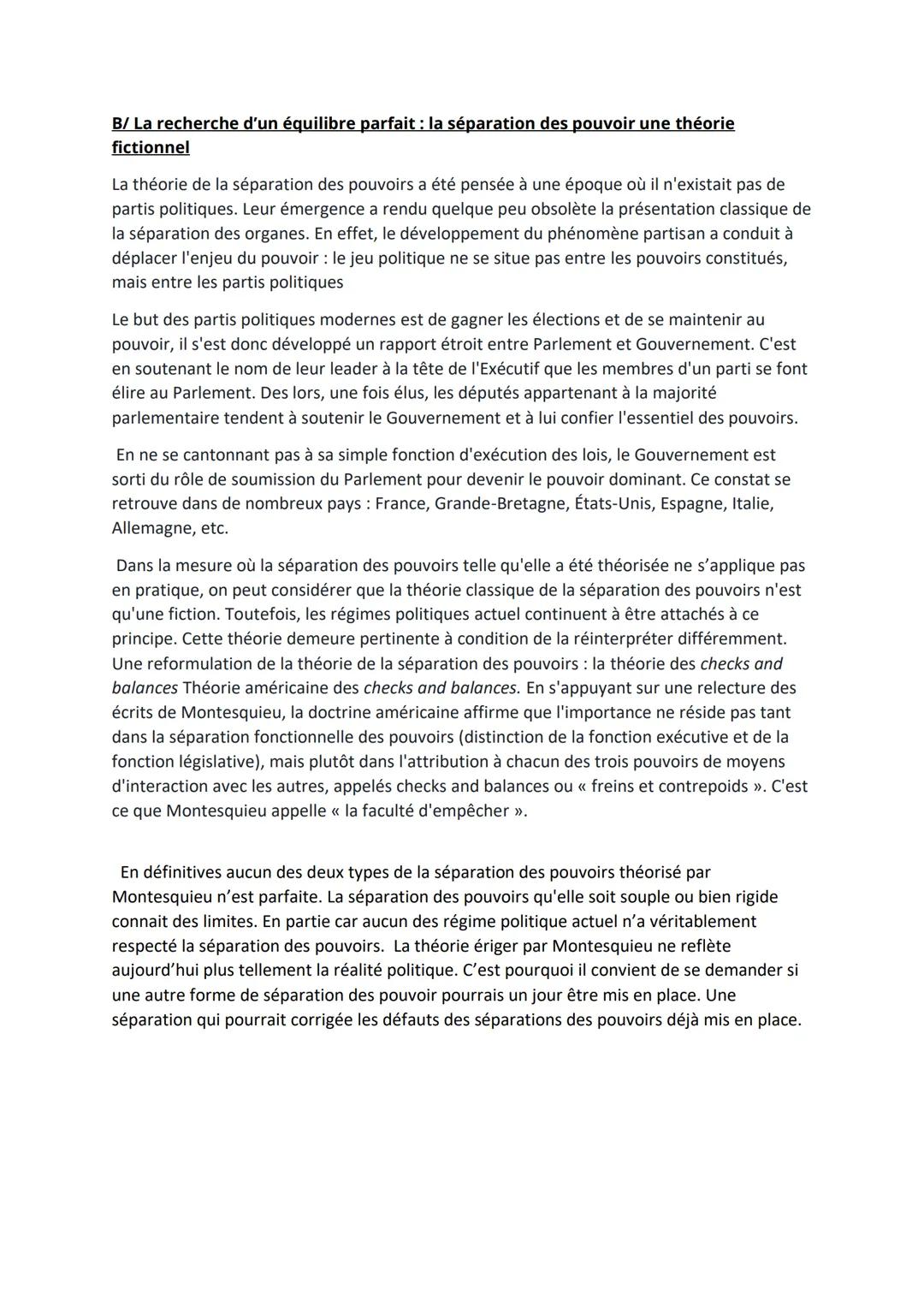 Farah Yahiaoui Groupe 4
La séparation des pouvoirs doit-elle nécessairement être stricte ?
<< Pour qu'on ne puisse abuser du pouvoir, il fau