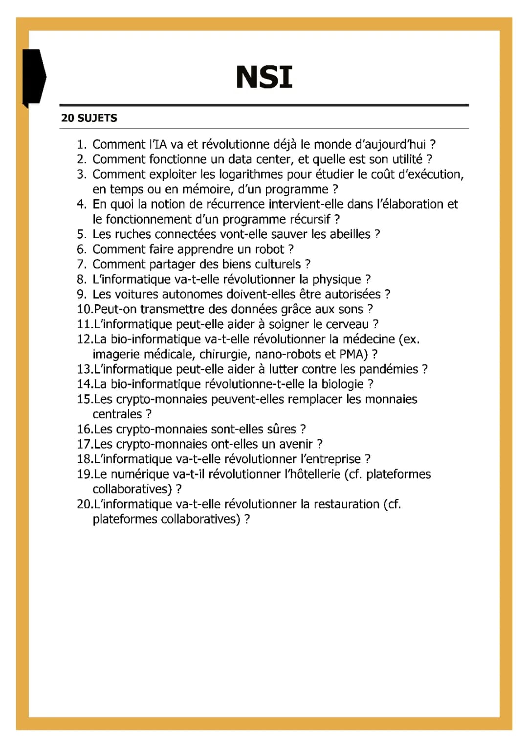 Sujets Grand Oral NSI: Jeux Vidéos, Maths, Cryptographie et Plus
