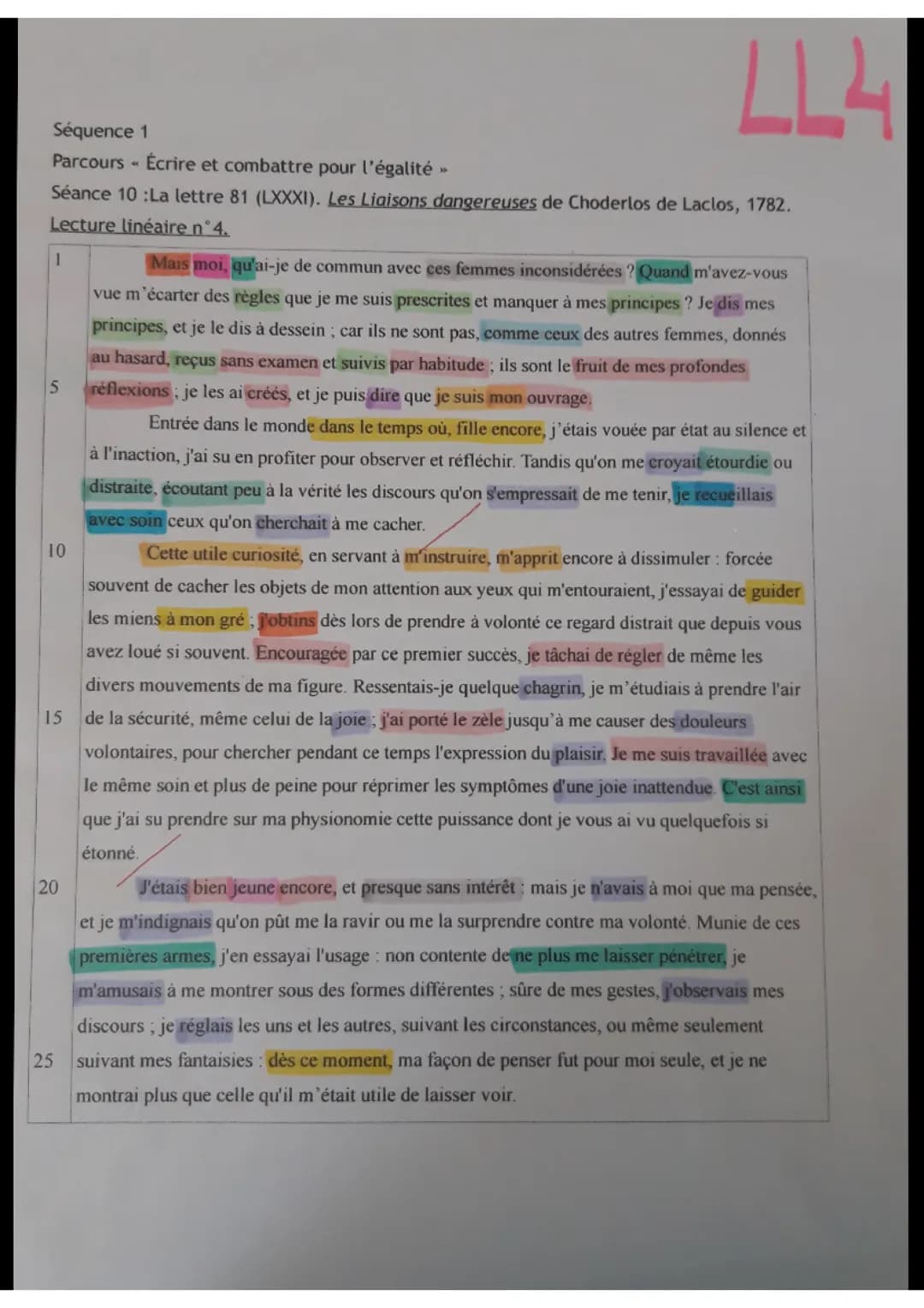 Analyse linéaire de la "lettre 81" des liaisons dangereuses de choderlos de Laclos