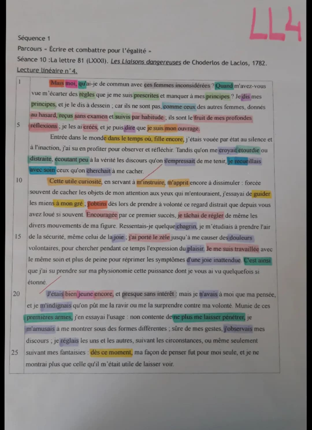 LLL
Séquence 1
Parcours - Écrire et combattre pour l'égalité »
Séance 10 :La lettre 81 (LXXXI). Les Liaisons dangereuses de Choderlos de Lac