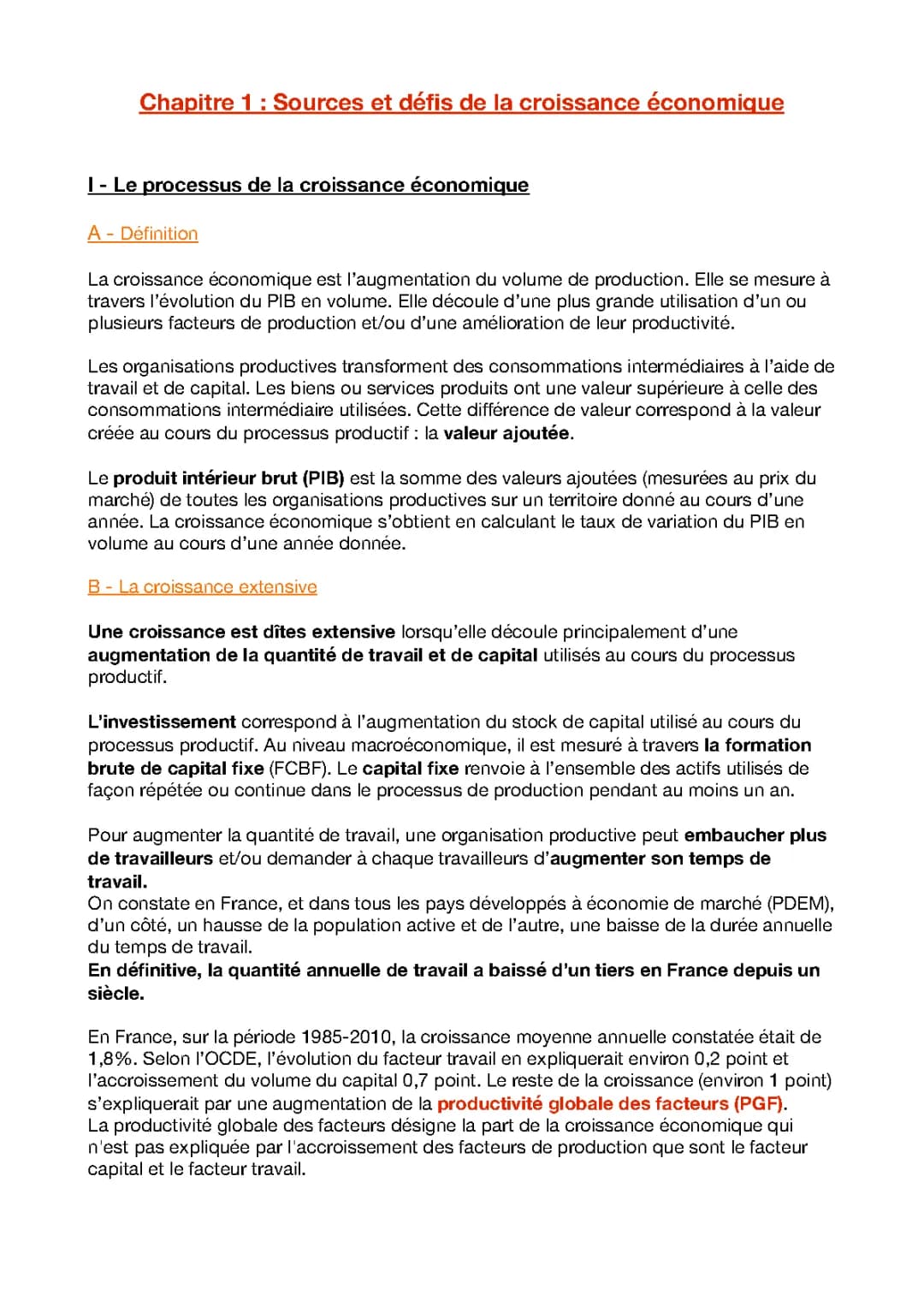 Chapitre 1 - Sources et défis de la croissance économique 