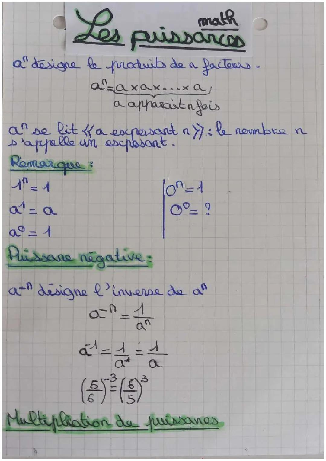 Les puissances en 4ème : Cours, Exercices et Évaluations avec Corrigés PDF