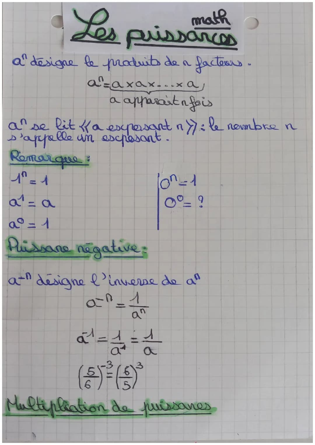 math
Les puissances
a désigne le produits de n facteurs.
a²=axax...xa,
a apparaitn fois
a se lit Ka expresant ny): le nombre n
s'appelle in 