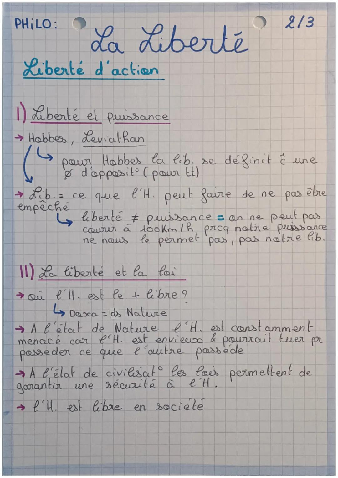 PHILO:

La Liberté

1/3

→ liberté: se definit ĉ absence de contrainte
exercée sur notre pensée & l'expression de
notre pensée, sur nos inte