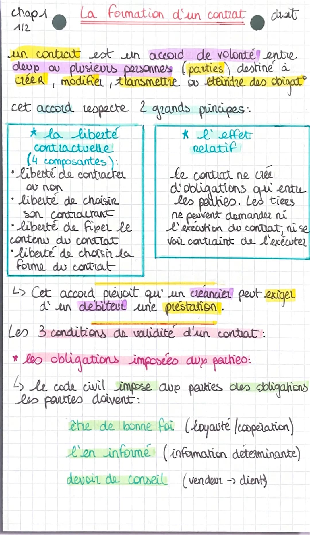 chap 1
112
La formation d'un contrat
un contrat est un accord de volonté entre
deux ou plusieurs personnes (parties) destiné à
créeR, modifi