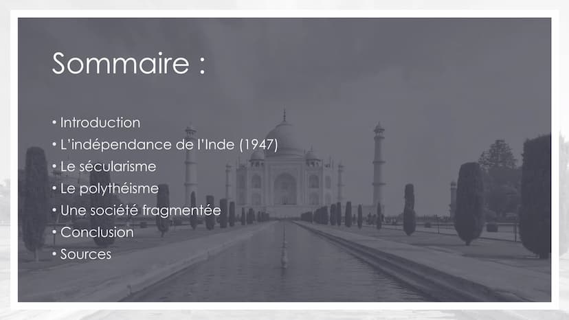 W
QUELLE EST LA PLACE DES MINORITÉS
RELIGIEUSES EN INDE DEPUIS
L'INDÉPENDANCE?
Emilie DHAINE
KMANNA
yan Sommaire :
• Introduction
●
●
●
L'in