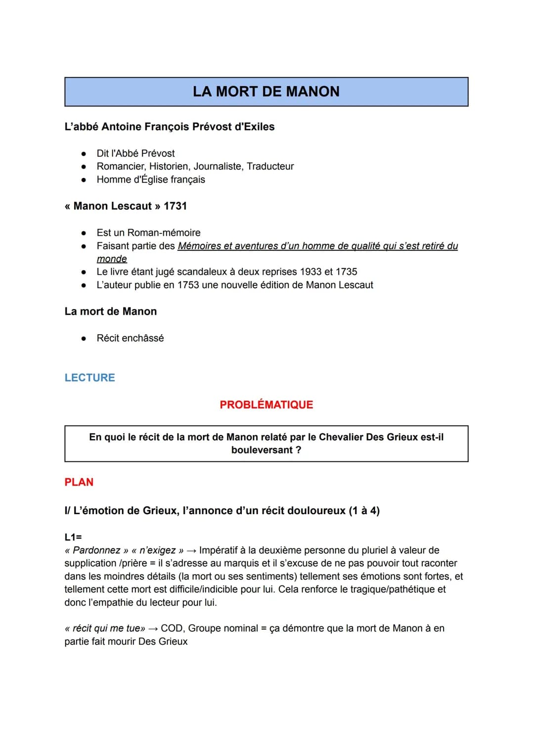 Comprends La Mort de Manon Lescaut : Analyse et Texte en PDF