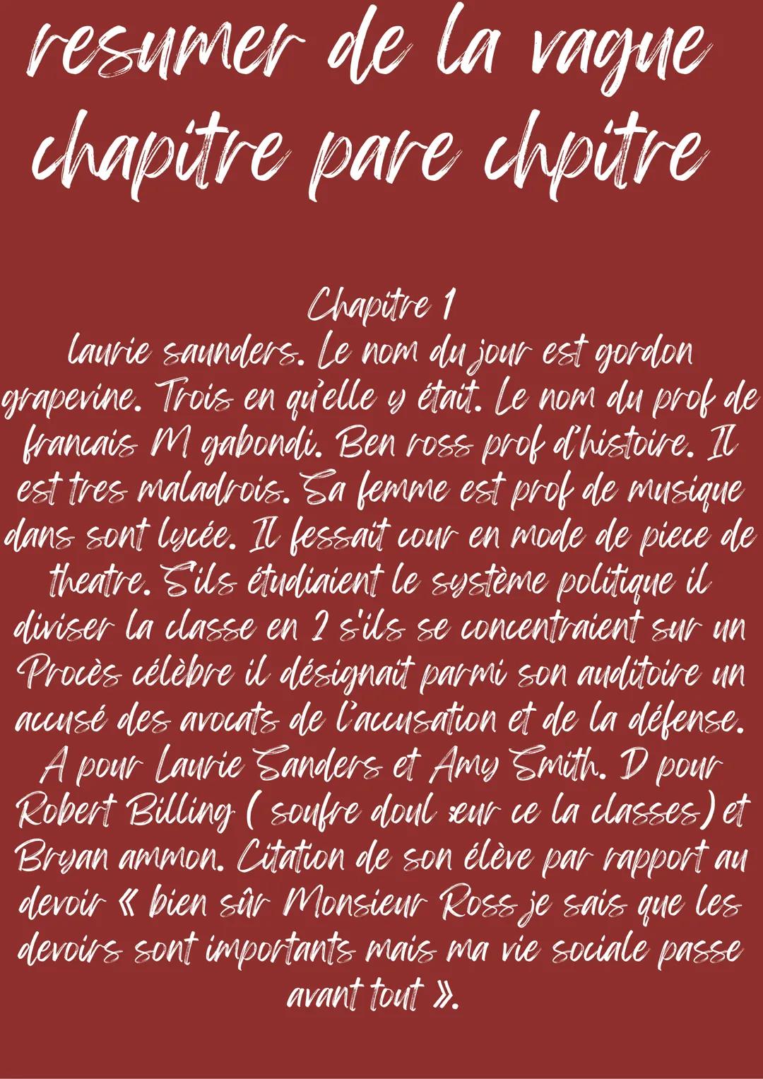 --- OCR Start ---
resumer de la vague
chapitre pare chpitre
Chapitre 1
Laurie saunders. Le nom du jour est gordon
grapevine. Trois en qu'ell