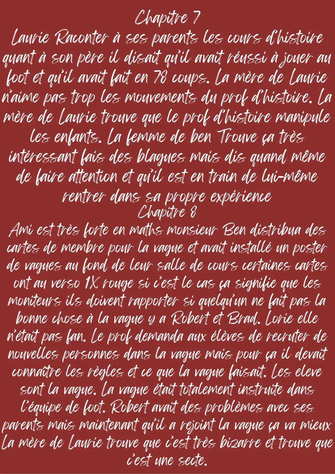 --- OCR Start ---
resumer de la vague
chapitre pare chpitre
Chapitre 1
Laurie saunders. Le nom du jour est gordon
grapevine. Trois en qu'ell