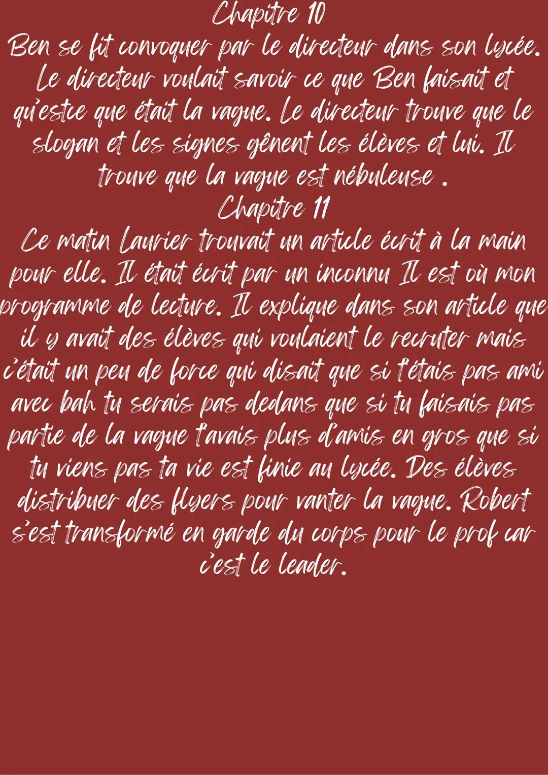 --- OCR Start ---
resumer de la vague
chapitre pare chpitre
Chapitre 1
Laurie saunders. Le nom du jour est gordon
grapevine. Trois en qu'ell