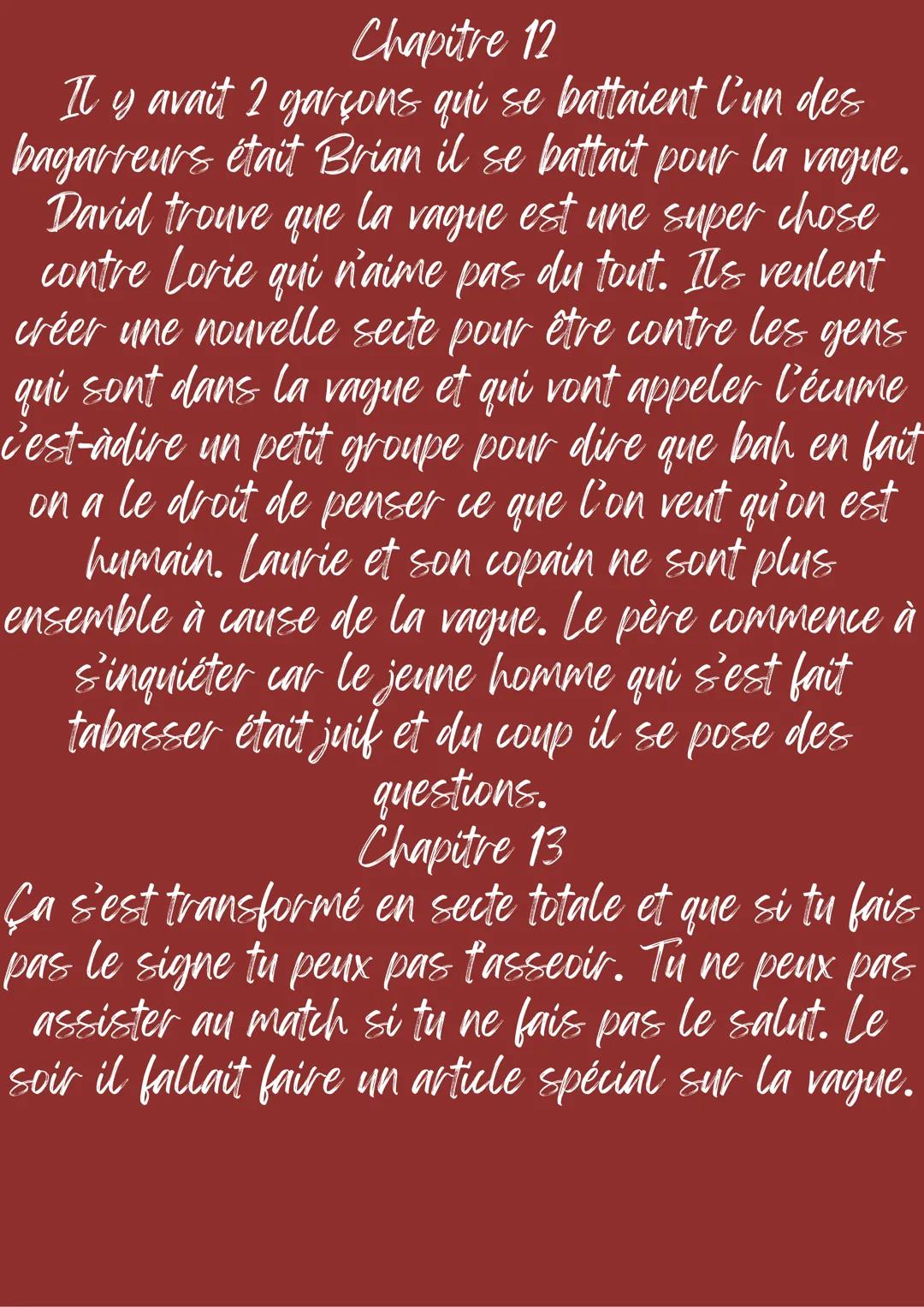 --- OCR Start ---
resumer de la vague
chapitre pare chpitre
Chapitre 1
Laurie saunders. Le nom du jour est gordon
grapevine. Trois en qu'ell