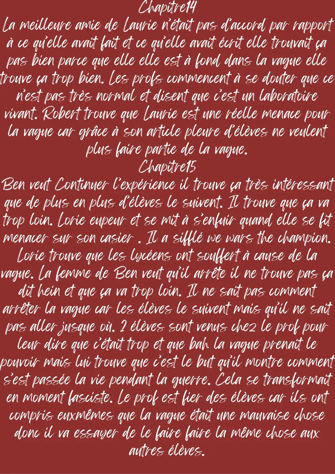 --- OCR Start ---
resumer de la vague
chapitre pare chpitre
Chapitre 1
Laurie saunders. Le nom du jour est gordon
grapevine. Trois en qu'ell