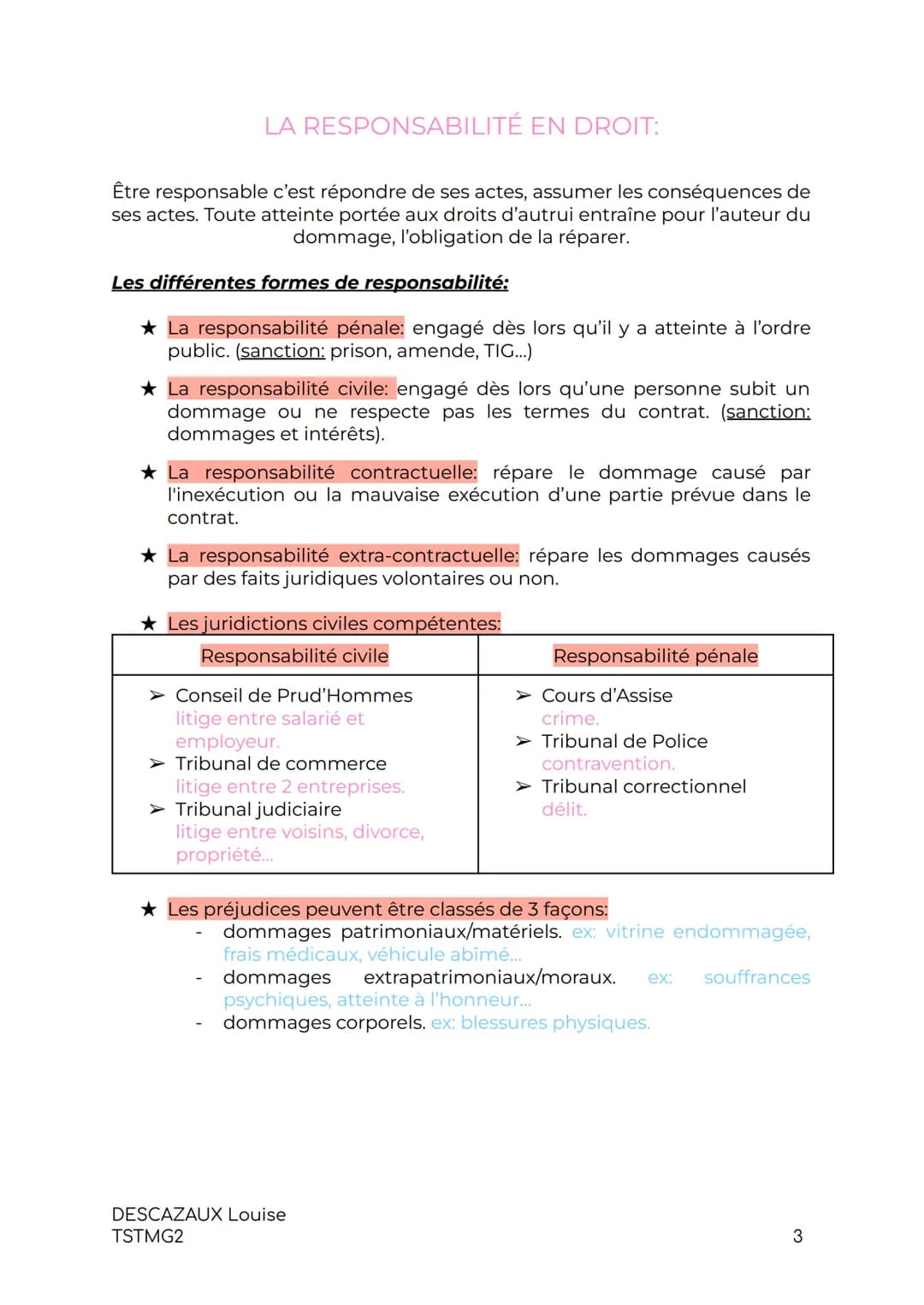 DROIT:
LE DROIT DES CONTRATS
Les notions générales du Droit des contrats:
Un contrat est un accord de volonté entre 2 personnes physiques
et