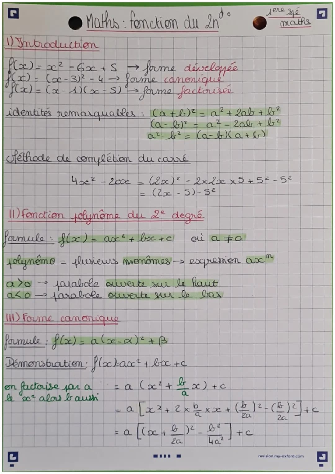 Fonction du 2nd degré