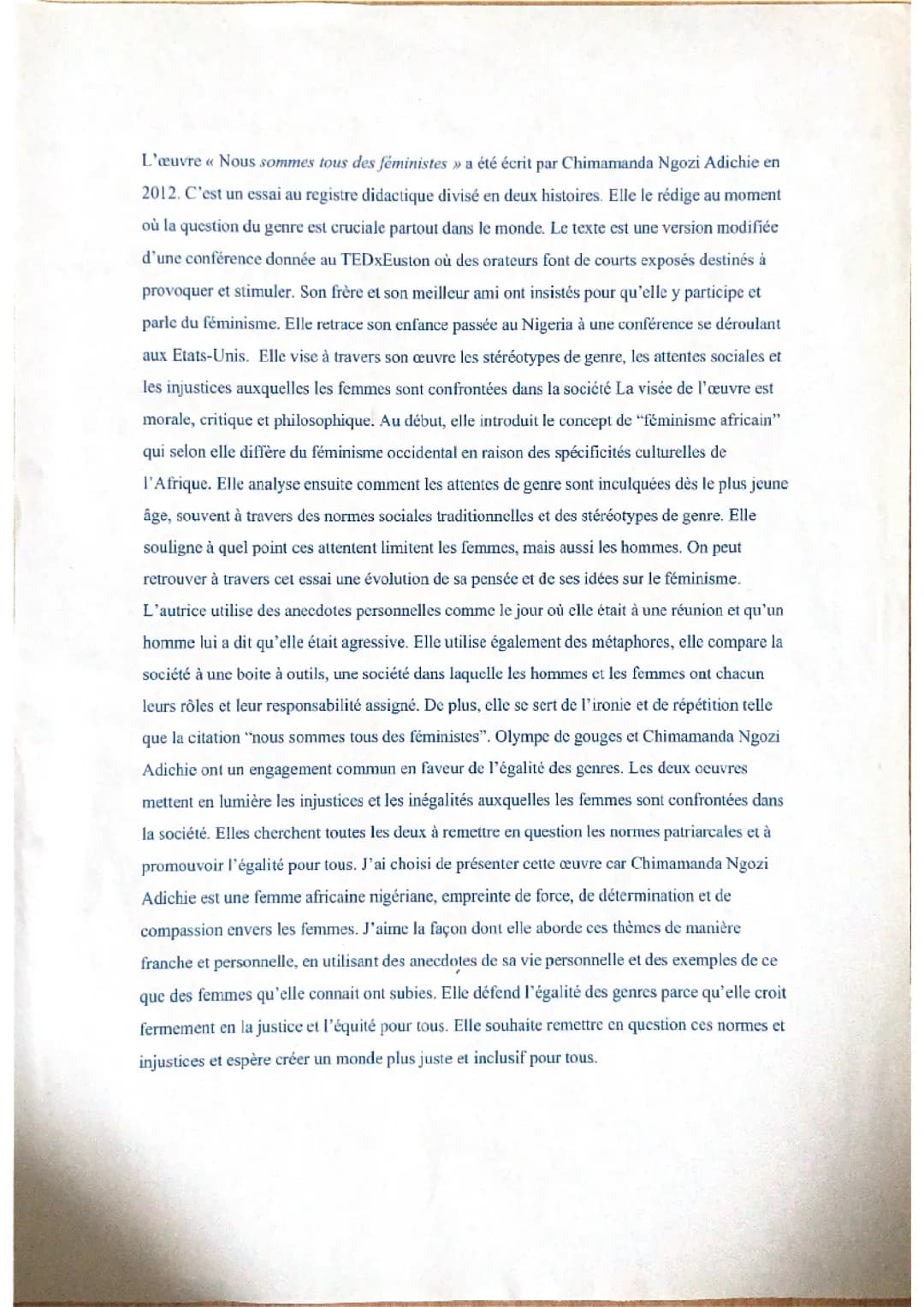 Présentation « nous sommes tous des féministes »