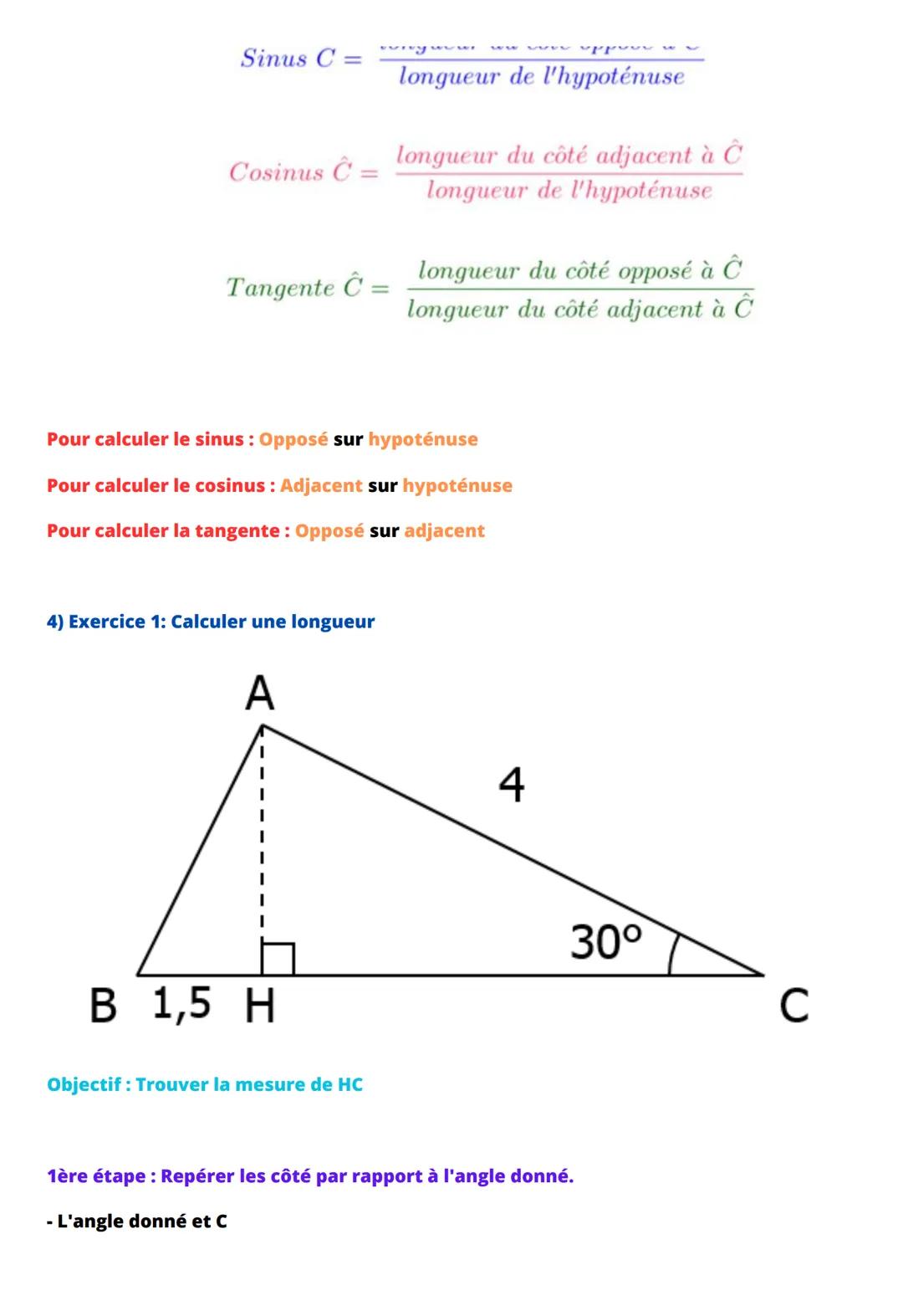 La trigonométrie dans le triangle
rectangle
1) Rappel de vocabulaire
Considérons un triangle rectangle : le plus grand côté est appelé hypot