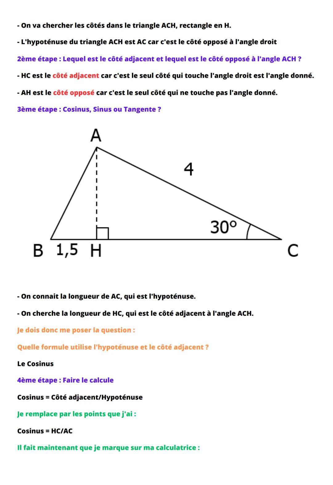 La trigonométrie dans le triangle
rectangle
1) Rappel de vocabulaire
Considérons un triangle rectangle : le plus grand côté est appelé hypot
