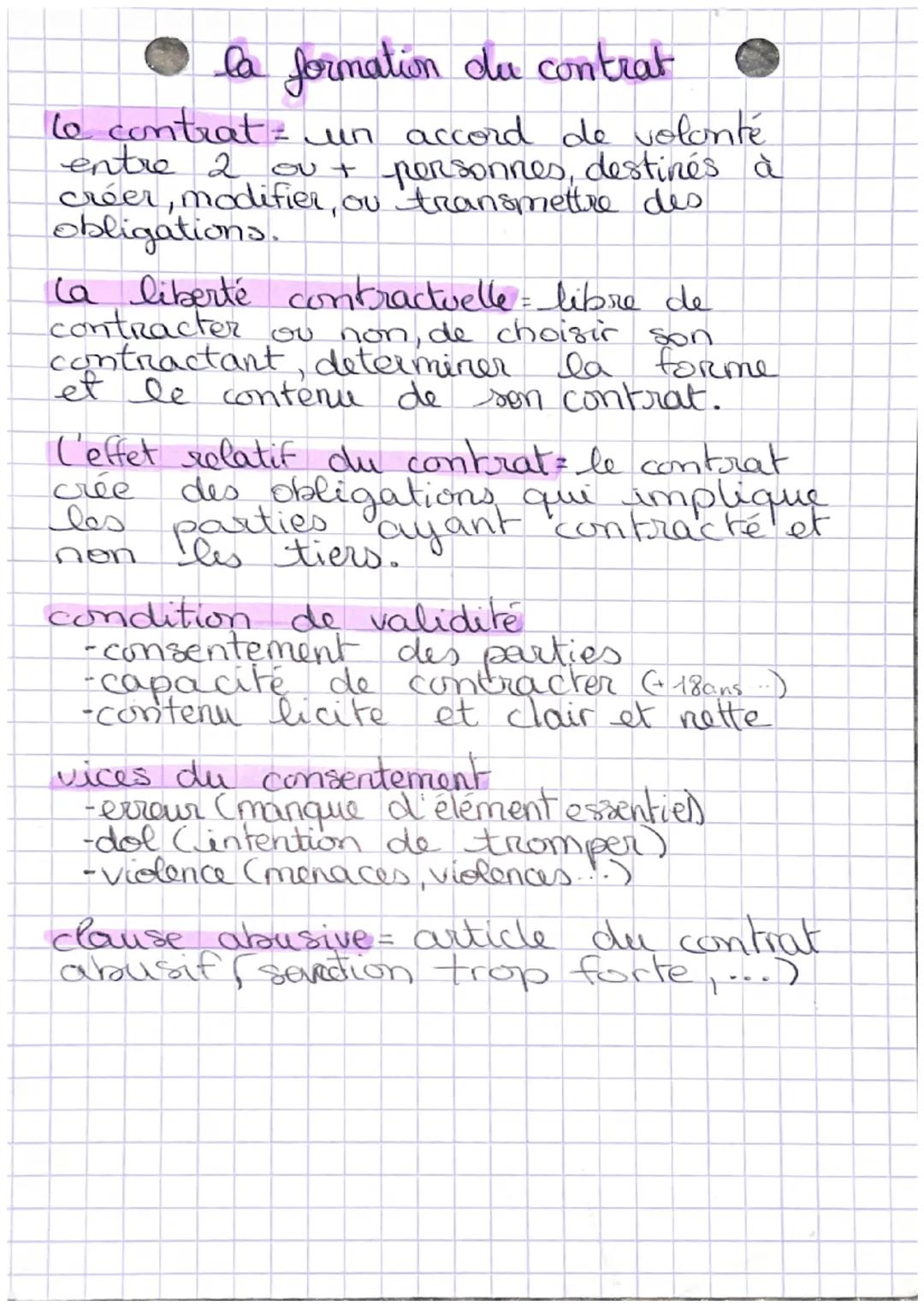 # la formation du contrat

le contrat = un accord de volonté
entre 2 out personnes, destinés à
Créer modifier,
créer, modifier, ou transmett