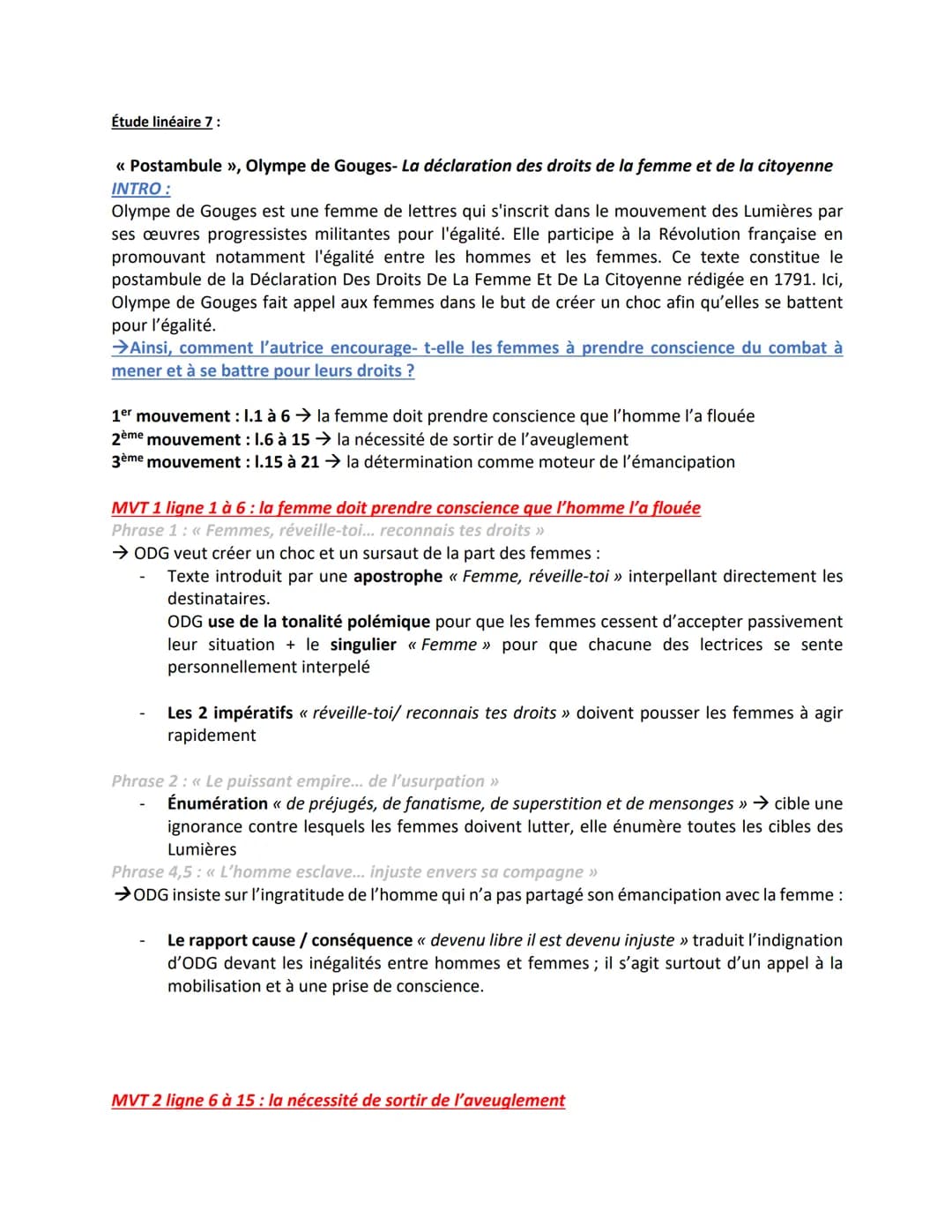 Étude linéaire 7:
<< Postambule », Olympe de Gouges- La déclaration des droits de la femme et de la citoyenne
INTRO:
Olympe de Gouges est un