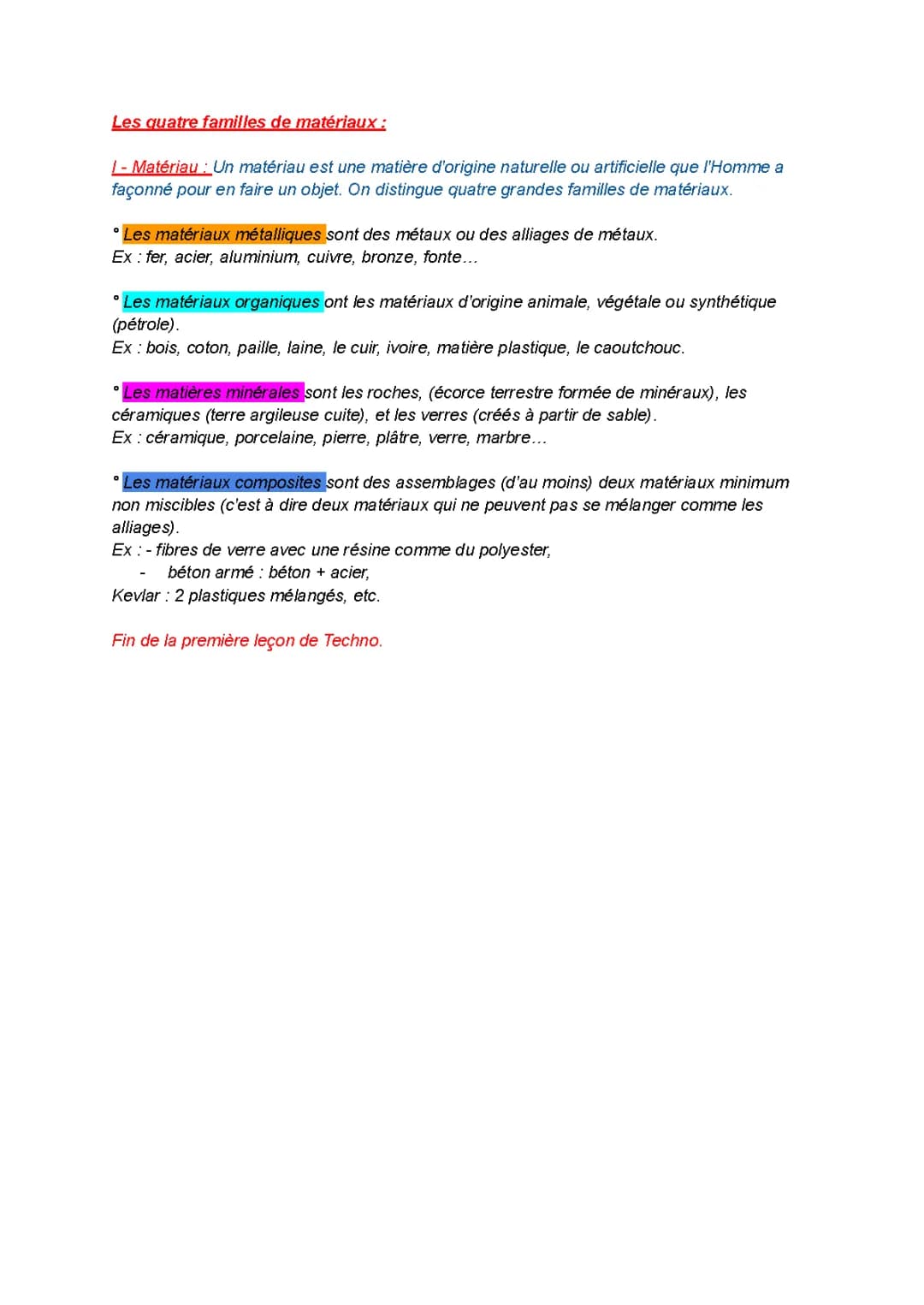 L1: Exploration des Familles de Matériaux en Technologie (6ème)