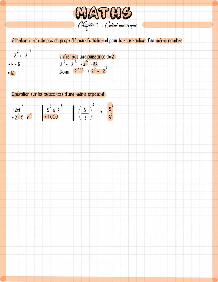 Différentes opérations
●
●
Inverse / opposé
Inverse :
4
3
Addition / Soustraction : c = 0
Multiplication : b 0 etd#0
Produit en croix: b = 0