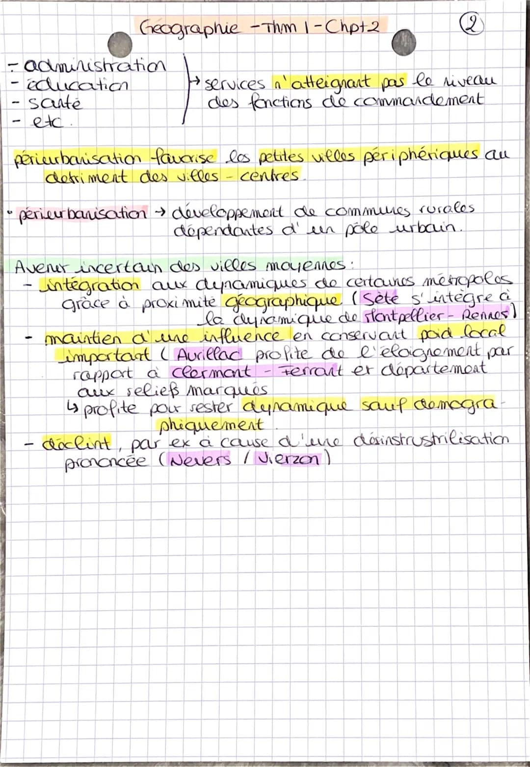 Geographie - Thmn 1 - Chpt 2
Paris + grandes metropoles
se développent
4 importantes conséquences
dans hierarchie et resean urbain
1) la dom