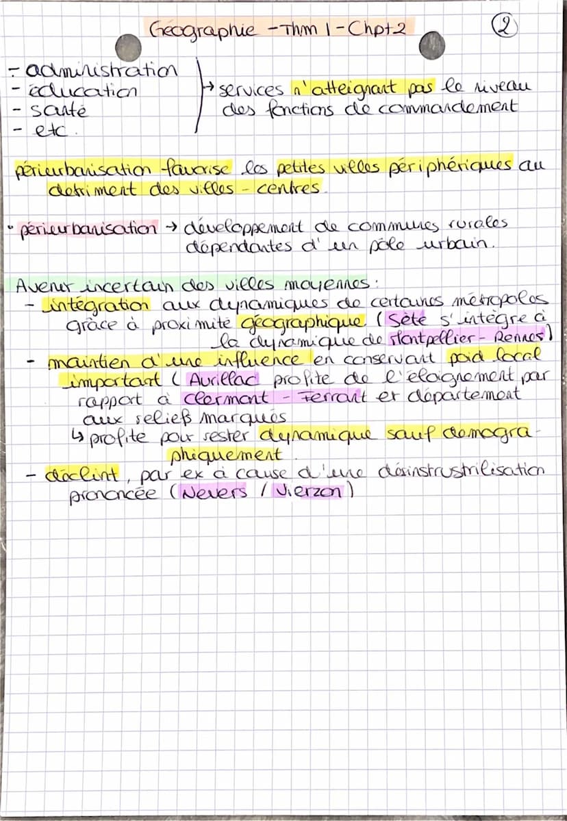 Geographie - Thmn 1 - Chpt 2
Paris + grandes metropoles
se développent
4 importantes conséquences
dans hierarchie et resean urbain
1) la dom