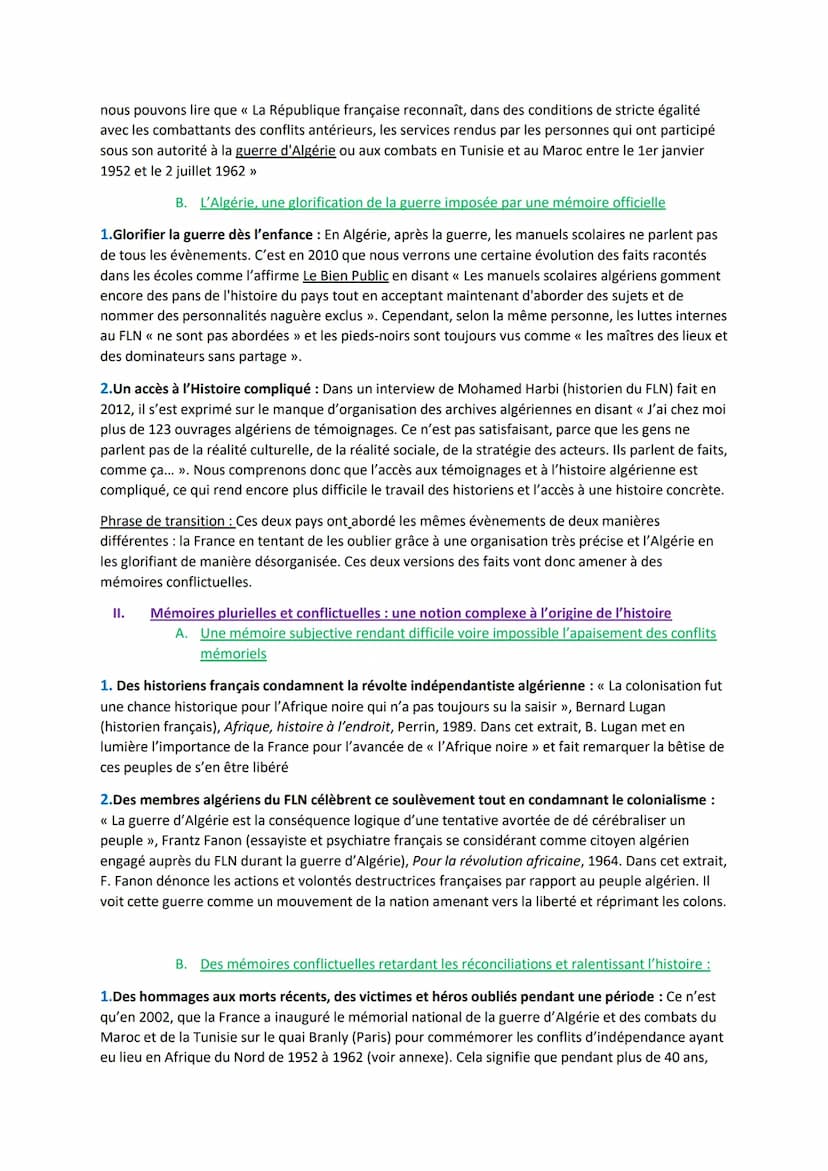 Introduction
<< La connaissance de l'histoire, de toute l'histoire de la guerre d'Algérie, en France comme en
Algérie, est une condition ind