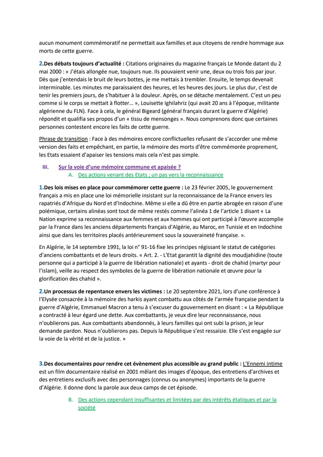 Introduction
<< La connaissance de l'histoire, de toute l'histoire de la guerre d'Algérie, en France comme en
Algérie, est une condition ind