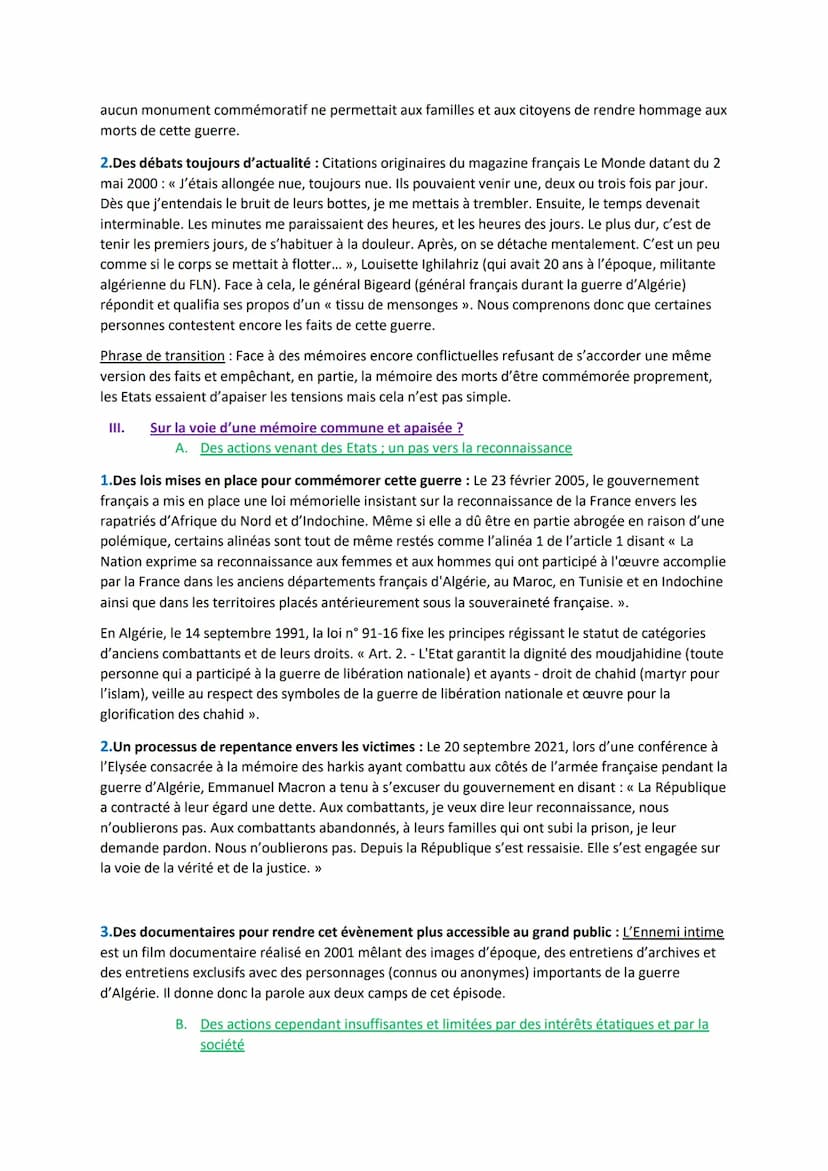 Introduction
<< La connaissance de l'histoire, de toute l'histoire de la guerre d'Algérie, en France comme en
Algérie, est une condition ind