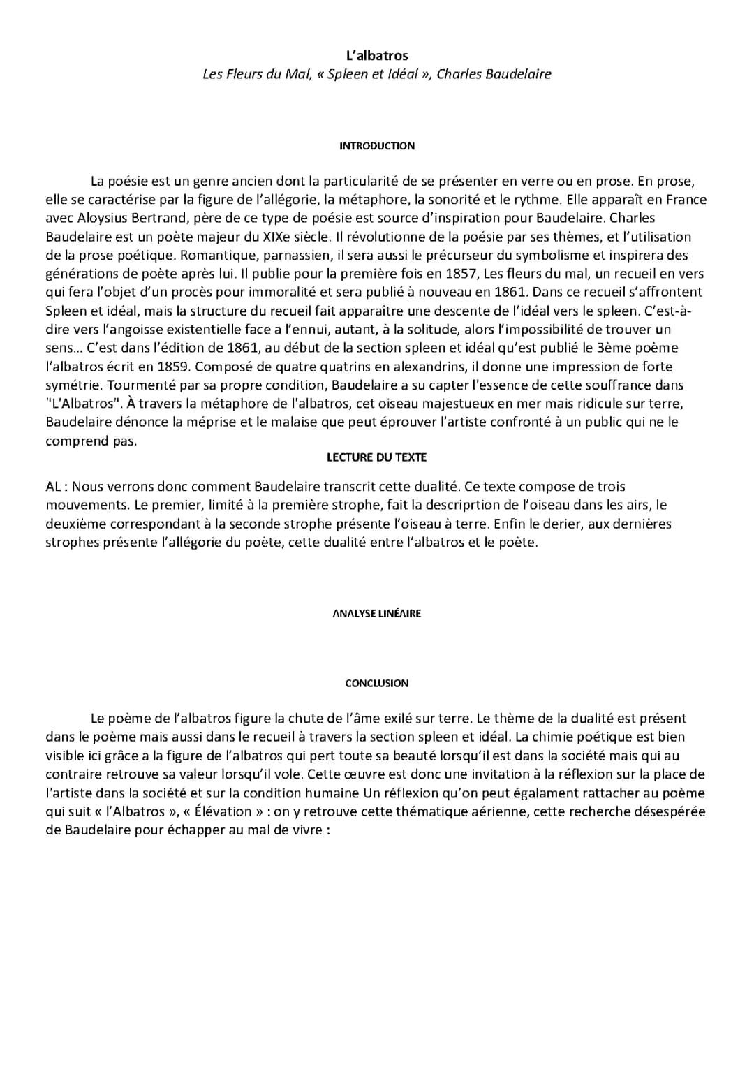 Comprendre le poème L'albatros de Baudelaire : Spleen et Idéal