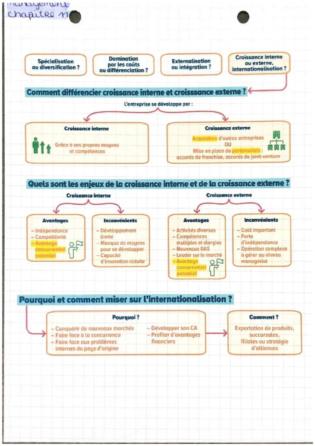 Management première stmg chapitre 11 stratégie croissance interne / externe / internationalisation 