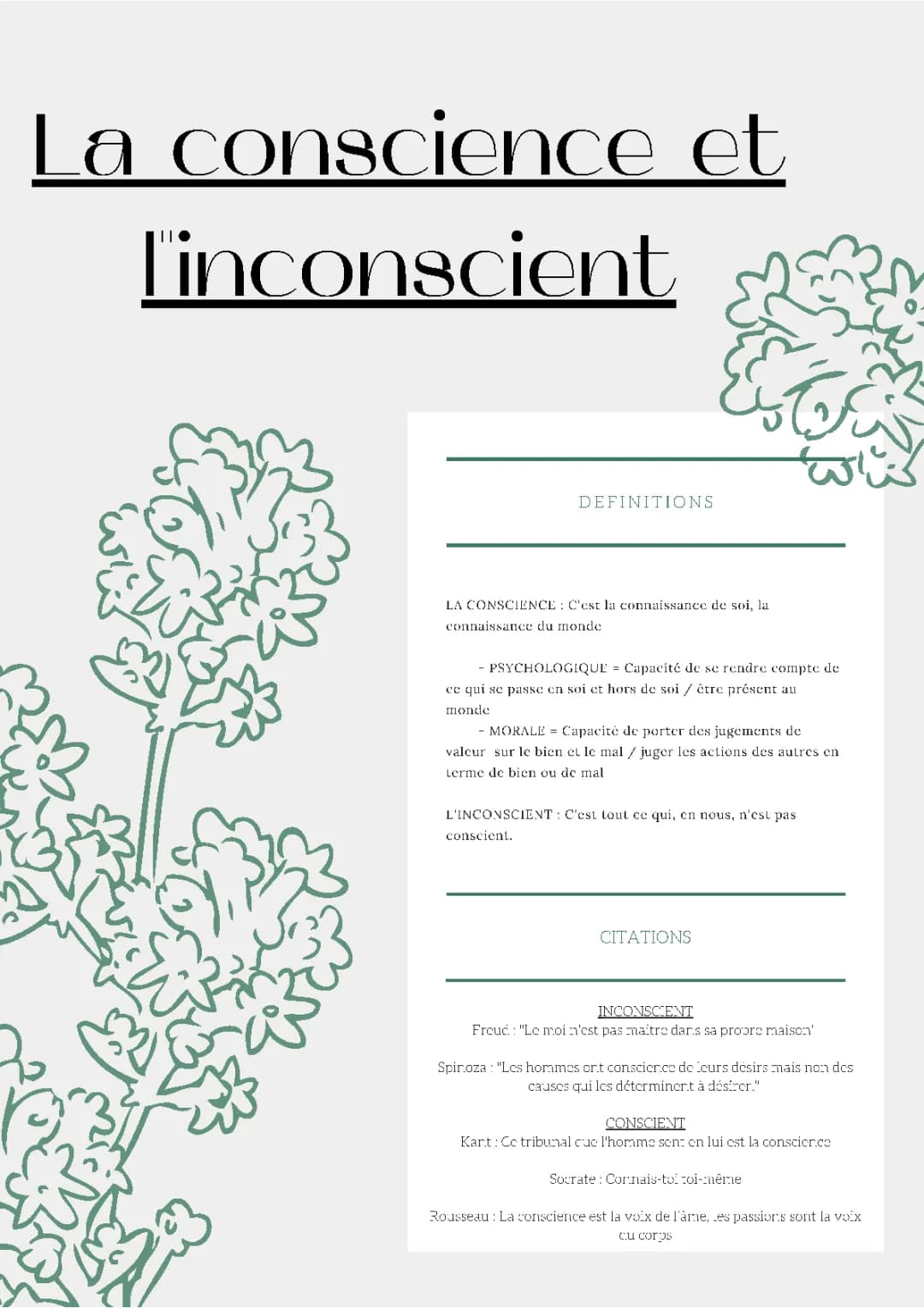 Fiche de révision Terminale : La conscience et l'inconscient en philo
