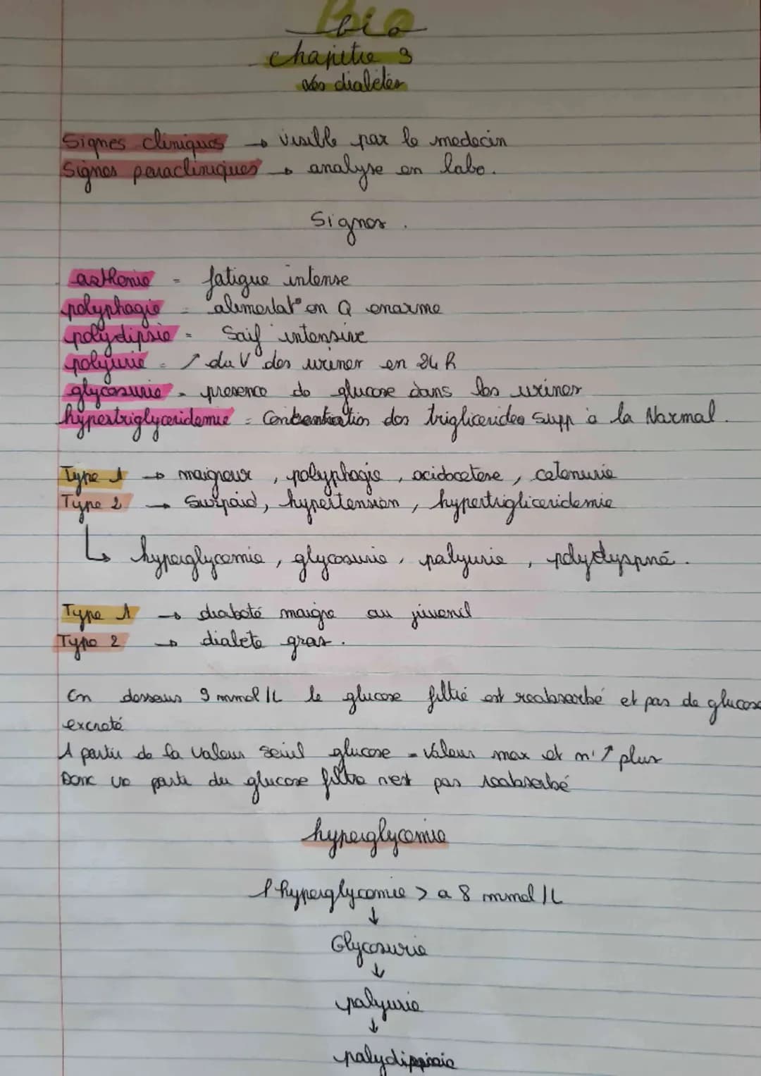 Signes cliniques
Signes paracliniques
chapitre 3
sés diabetes
visible par
analyse
signer
туре я
Type 2
1
asthenie
polyphagie
fatigue intense