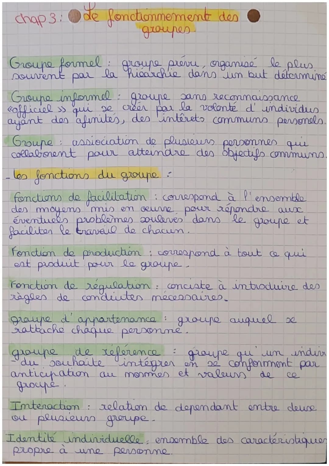 chap 3: de fonctionnement des
groupes
Groupe formel: groupe prévu, organisé le plus.
la hiearchie dans un but déterminé
souvent
par
Groupe i
