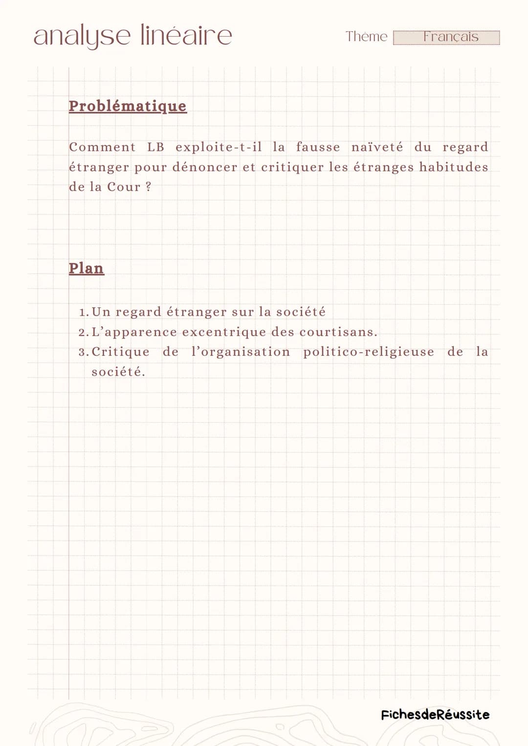 analyse linéaire
Thème
Français
-
Remarque 74, VIII Les Caractères,
La Bruyère
Introduction
Le XVIIème siècle, siècle du classicisme, est ca