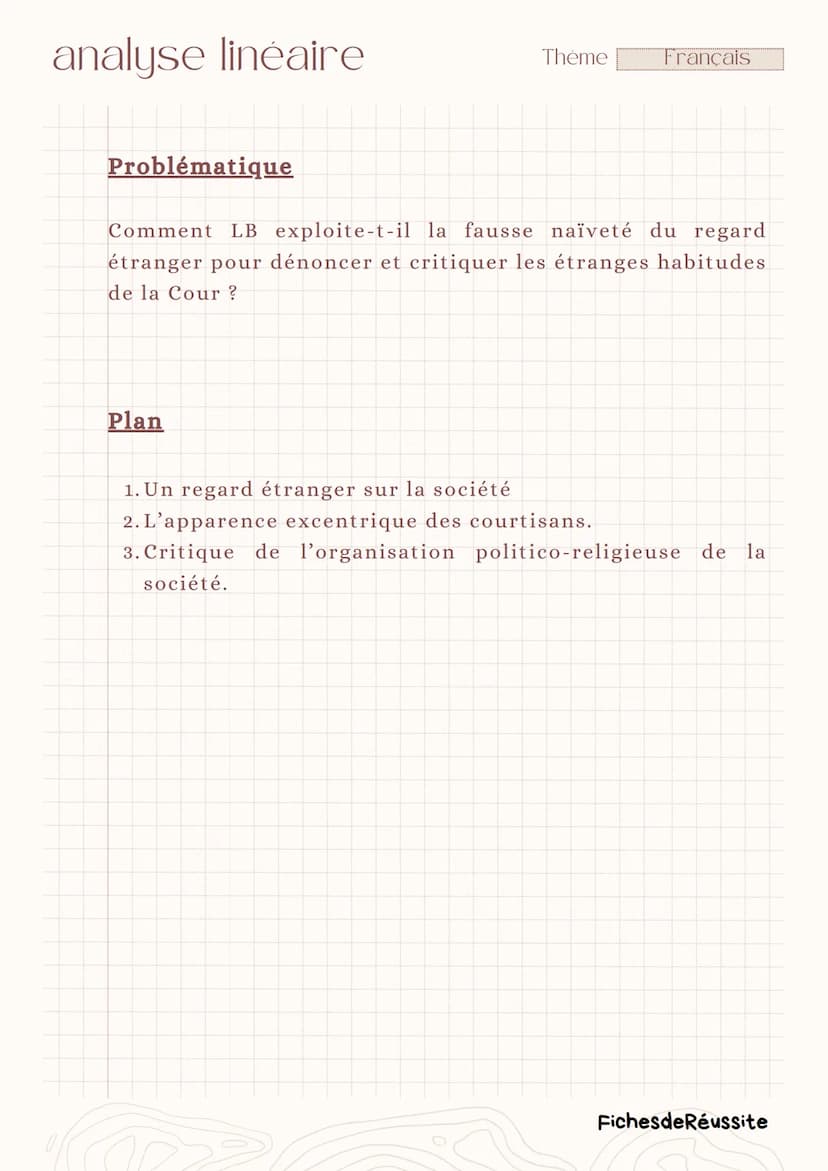 analyse linéaire
Thème
Français
-
Remarque 74, VIII Les Caractères,
La Bruyère
Introduction
Le XVIIème siècle, siècle du classicisme, est ca