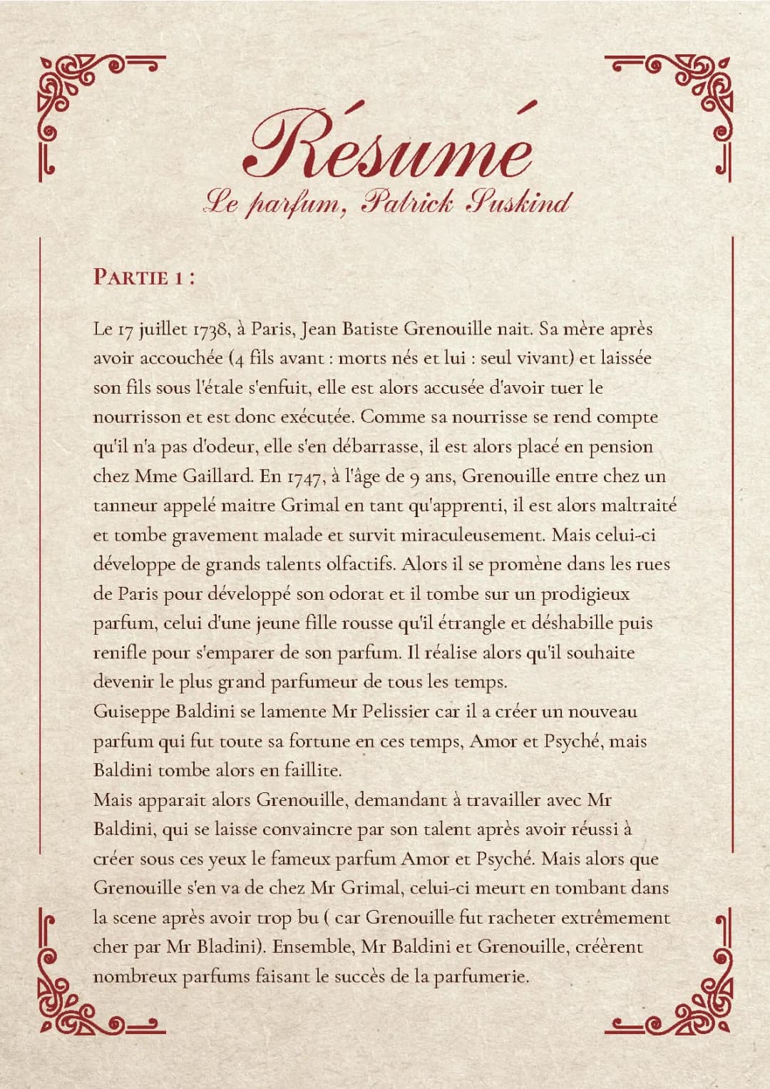Résumé complet du livre Le Parfum avec analyse des personnages et morale