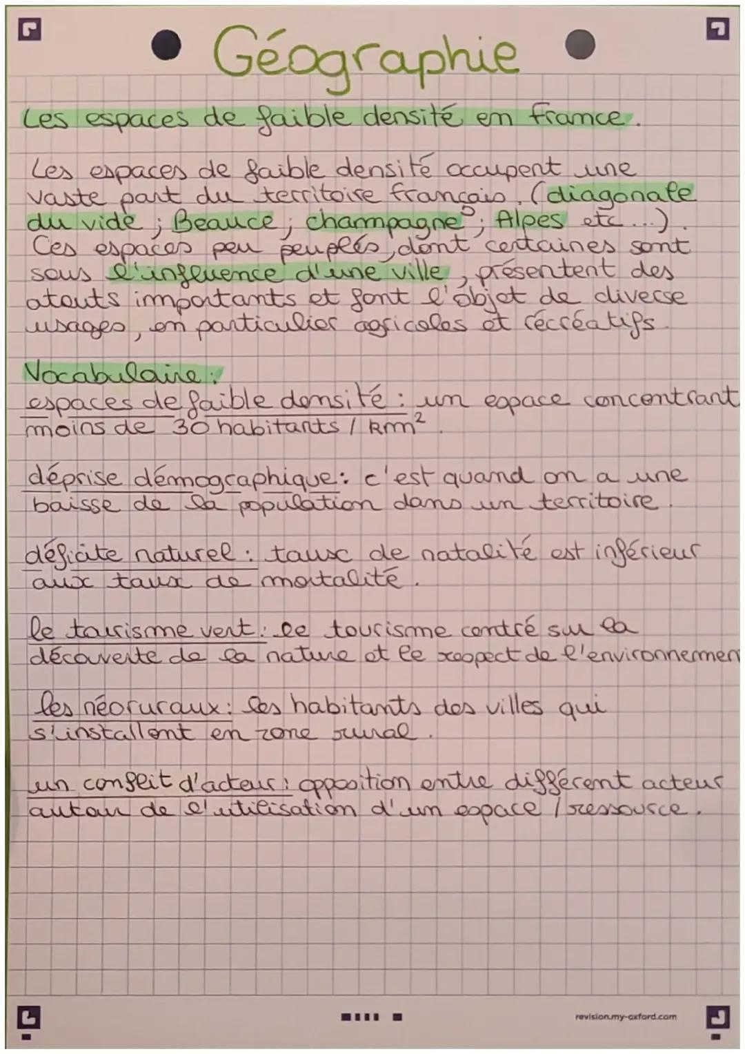 Les Espaces de Faible Densité en France: Révision