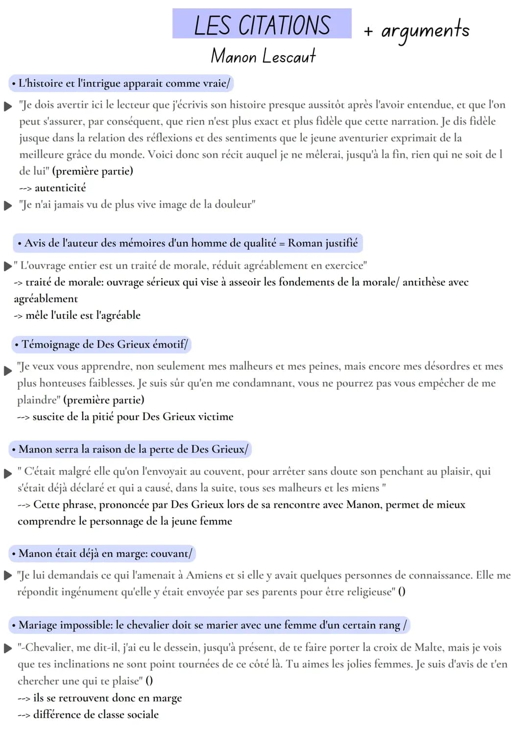 Citations et dissertations Manon Lescaut PDF - Citations avec pages et exemples