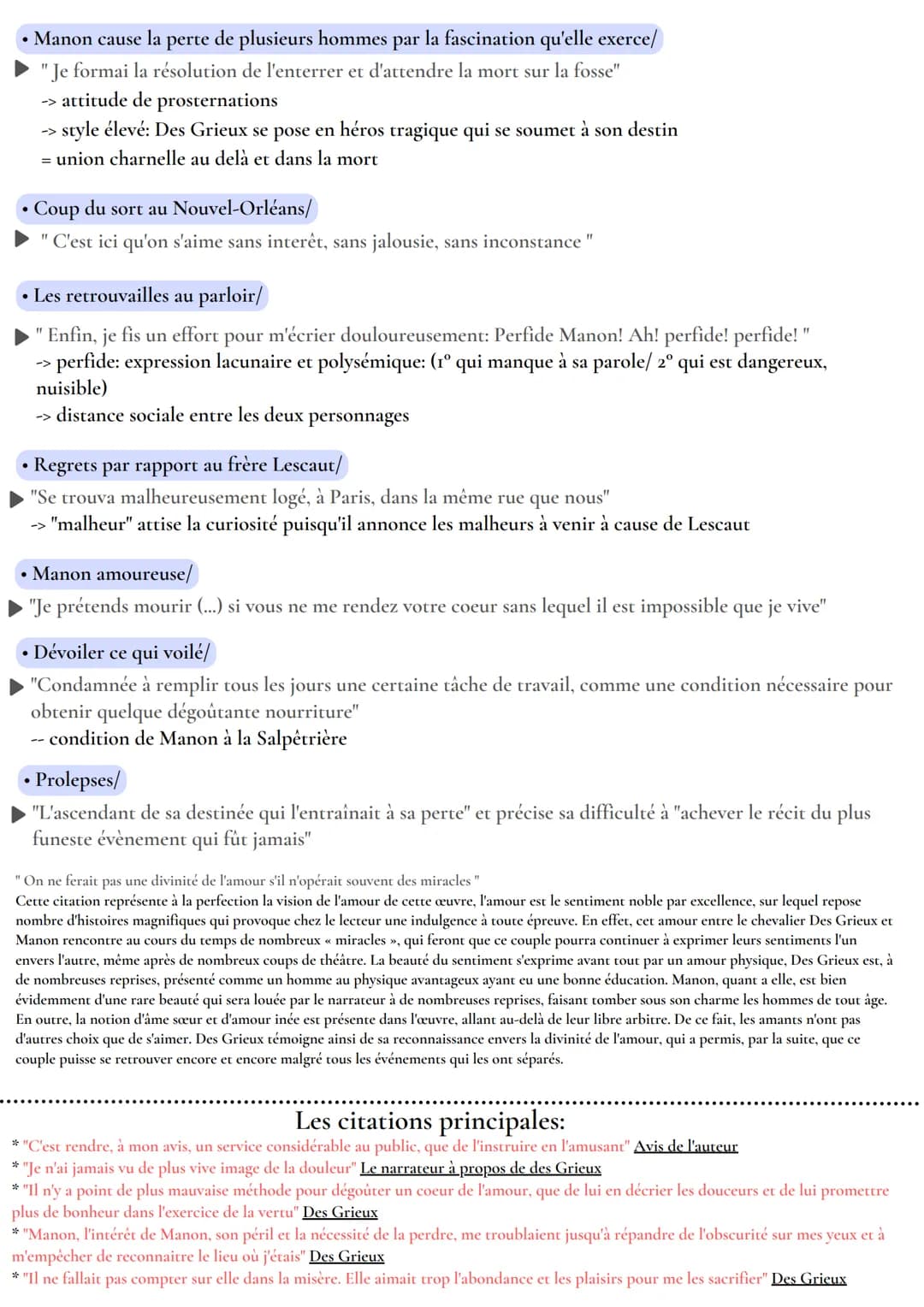 LES CITATIONS
Manon Lescaut
+
• L'histoire et l'intrigue apparait comme vraie/
"Je dois avertir ici le lecteur que j'écrivis son histoire pr