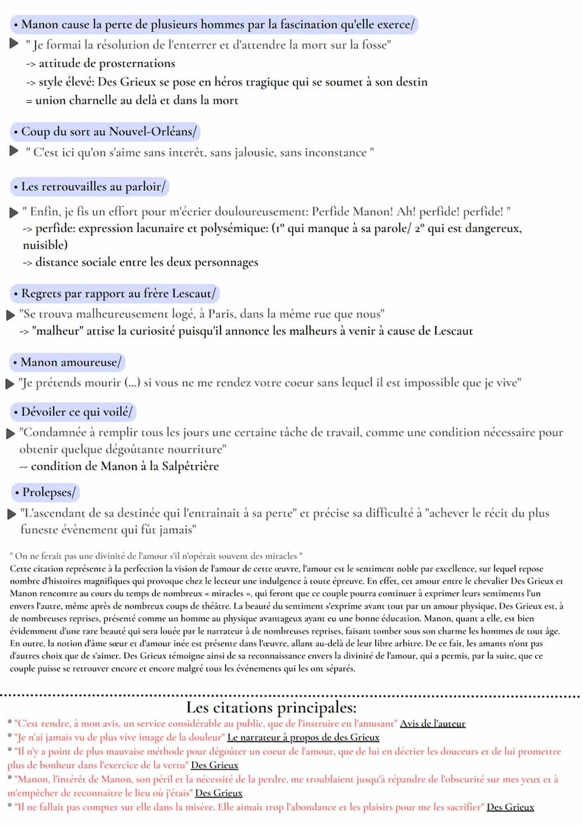 LES CITATIONS
Manon Lescaut
+
• L'histoire et l'intrigue apparait comme vraie/
"Je dois avertir ici le lecteur que j'écrivis son histoire pr